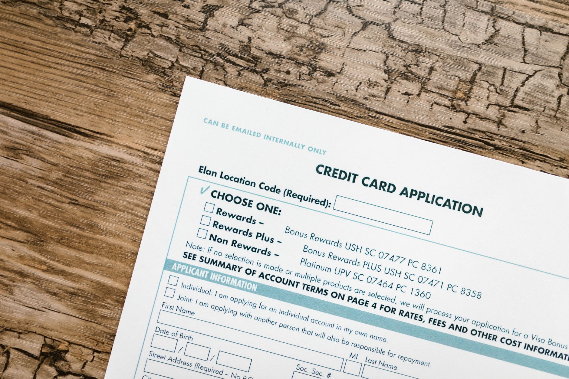 Credit card application form for no credit check loan Canada