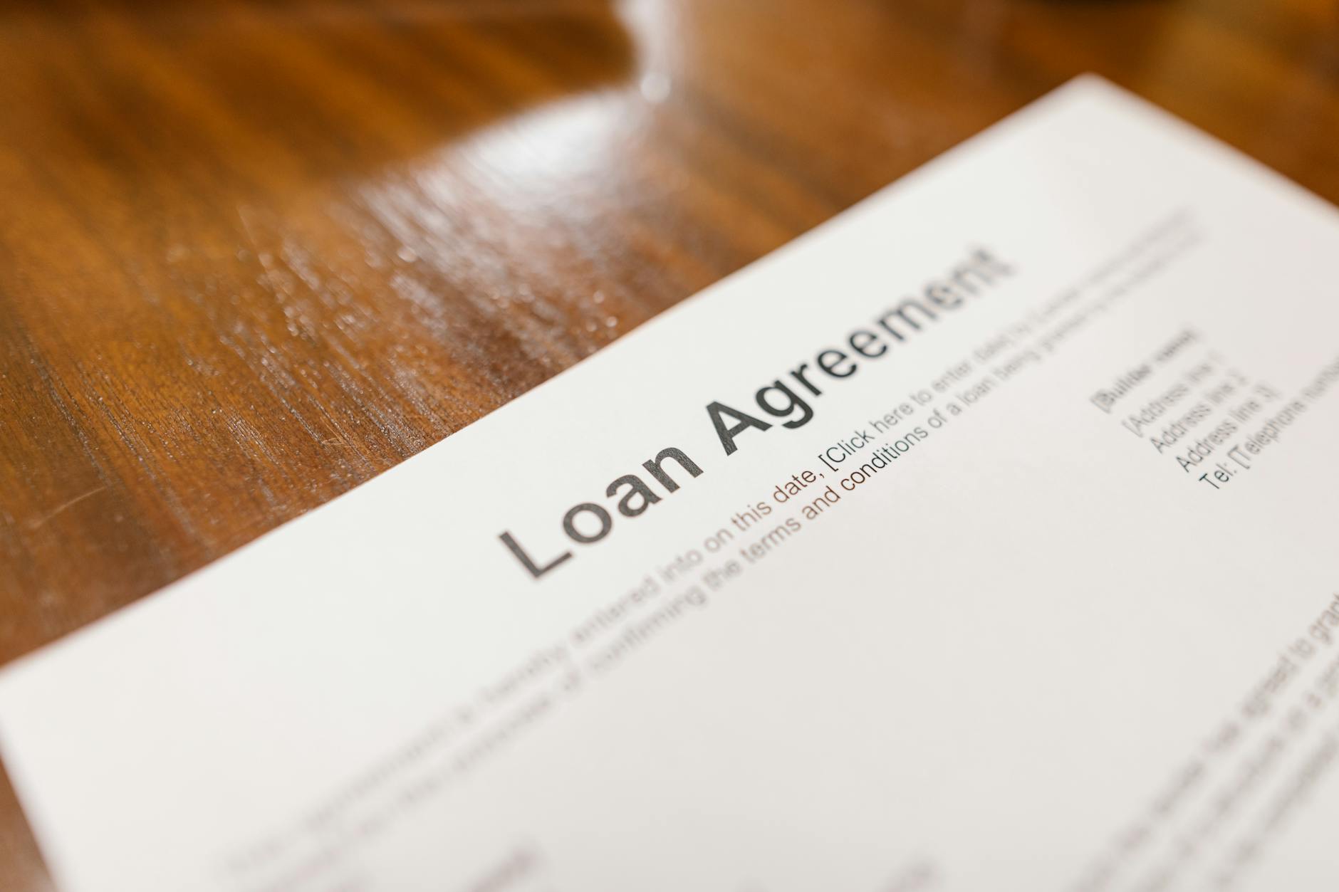 Loan agreement document for no credit check loan Canada