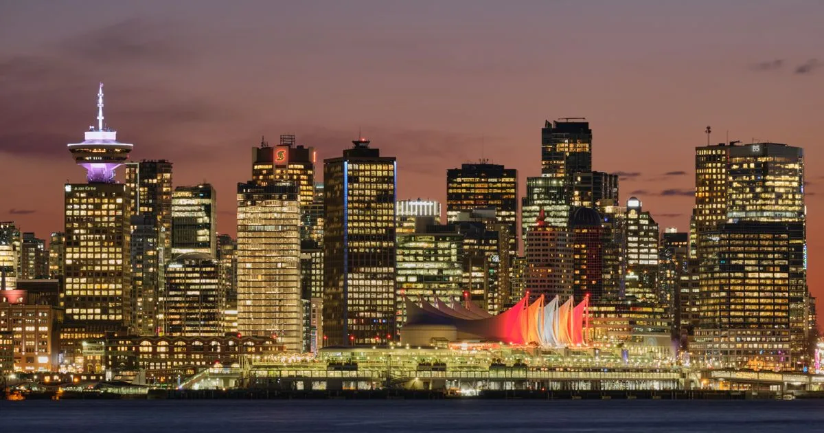 No credit check loans Vancouver - downtown skyline and Canada Place at twilight